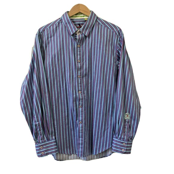 Robert Graham X Collection Shirt Long‎ Sleeve Blue Purple Flip Cuffs Green Sz XL - Picture 1 of 4